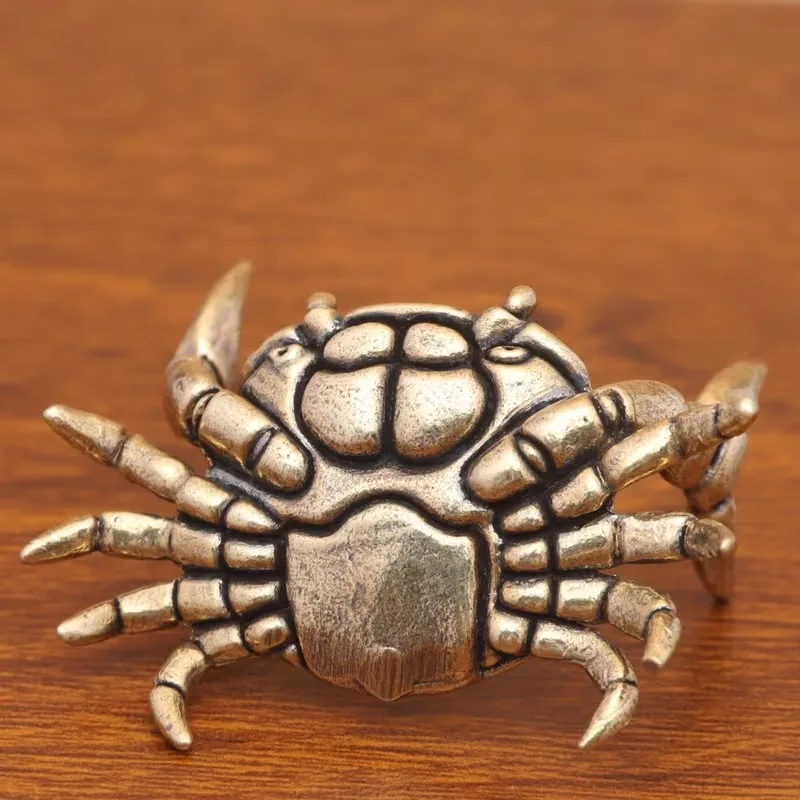 Vintage Copper Plated Weightlifting Crab Pen Stand, Vintage Solid Brass Craft Ornament Creative Desktop Pen Rack