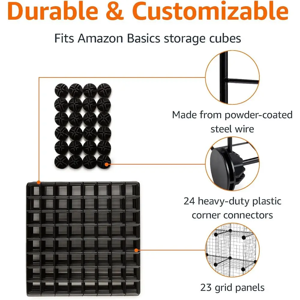أرفف تخزين سلكية قابلة للتكديس مكونة من 6 مكعبات، 12.6 عميق × 26 عرضًا × 38 ارتفاعًا، أسود