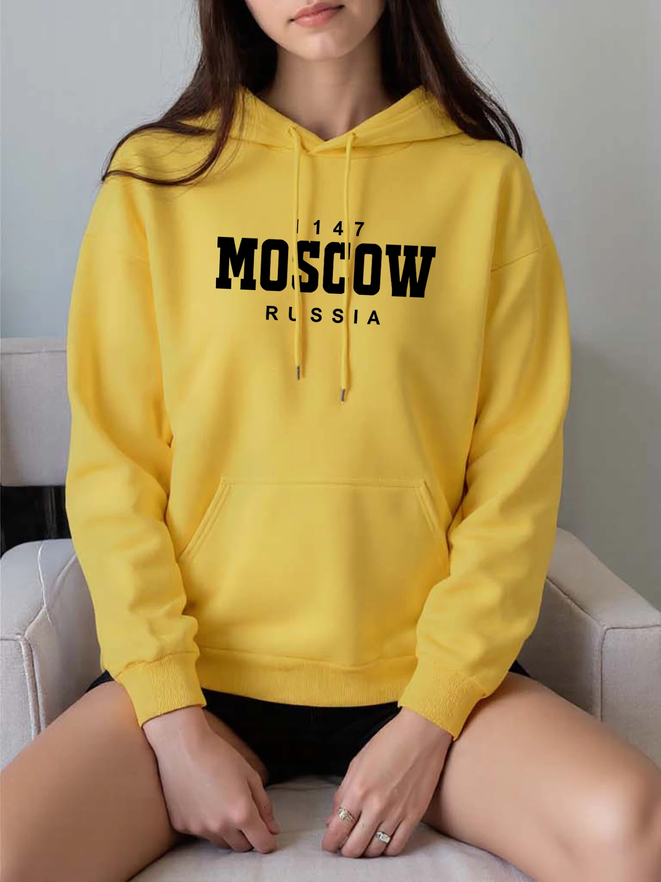 Moscow Russia Art Letter 1147 Design Women Hoodies Retro Fleece Hoody Multicolor Y2K Pocket Clothing Harajuku Casual Streetwear