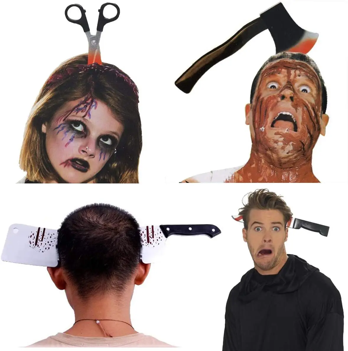 Halloween Horror Headband Scary Knife Hair Clips Bloody Tattoos Halloween Hair Accessories Halloween Costume Party Favor 2022