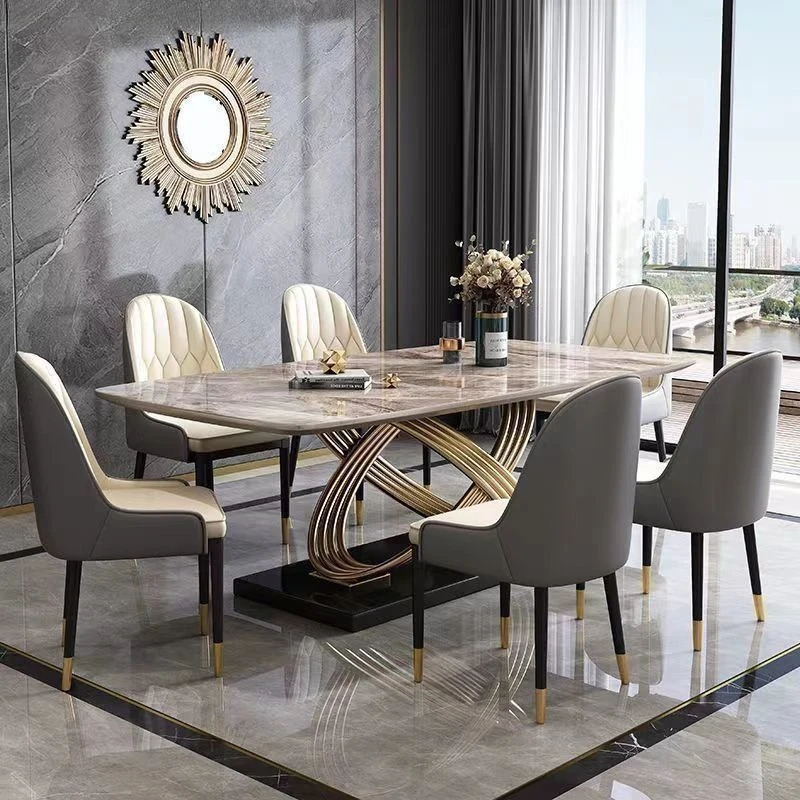 

Новый прямоугольный обеденный стол и стулья из сланца для квартиры, комплект для дома