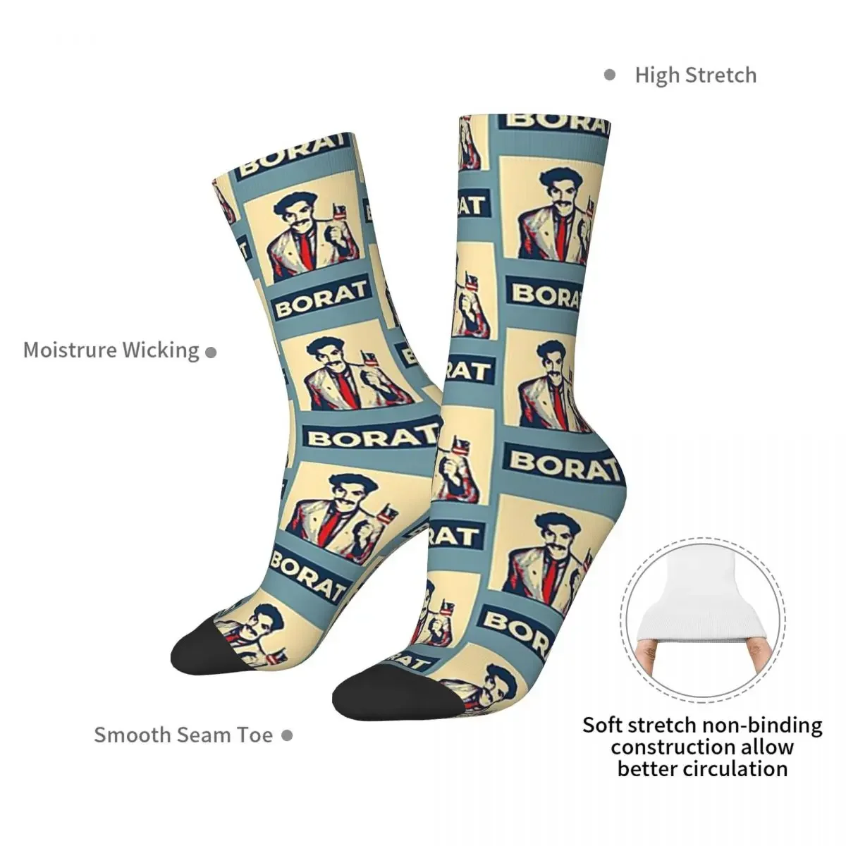 Borat For President Socks Harajuku Sweat Absorbing Stockings All Season Long Socks Accessories for Unisex Gifts