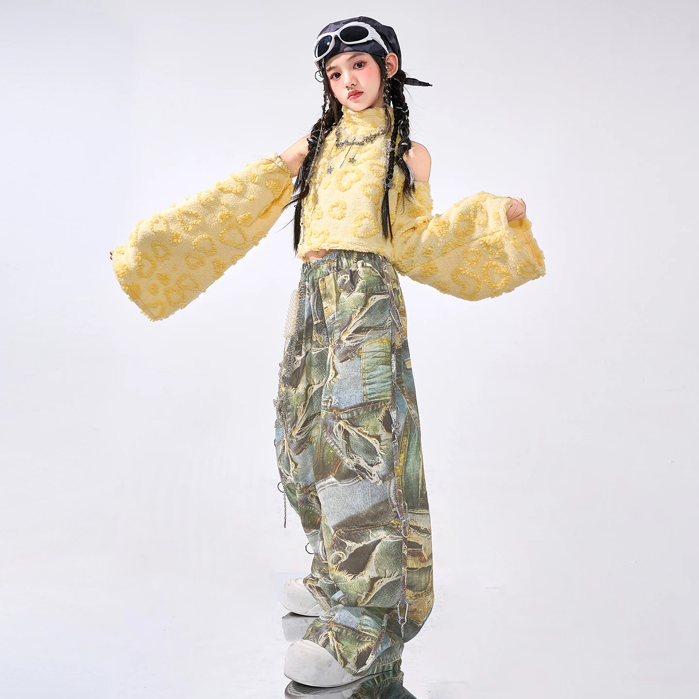 Moda hip-hopowa dla młodzieży, cekinowe crop topy, spodnie cargo w kamuflażu, zestawy ubrań K-pop dla dziewcząt, kostiumy jazzowe dla dzieci, odzież uliczna dla dzieci.