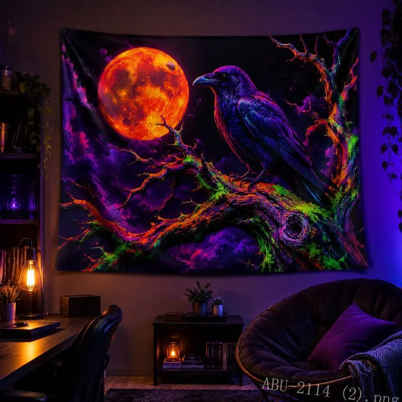 VIKAMA Halloween Skeleton Ghost Tapestry, Fluorescent Psychedelic Horror Wall Hanging, Aesthetic Dorm Esports Room Decor