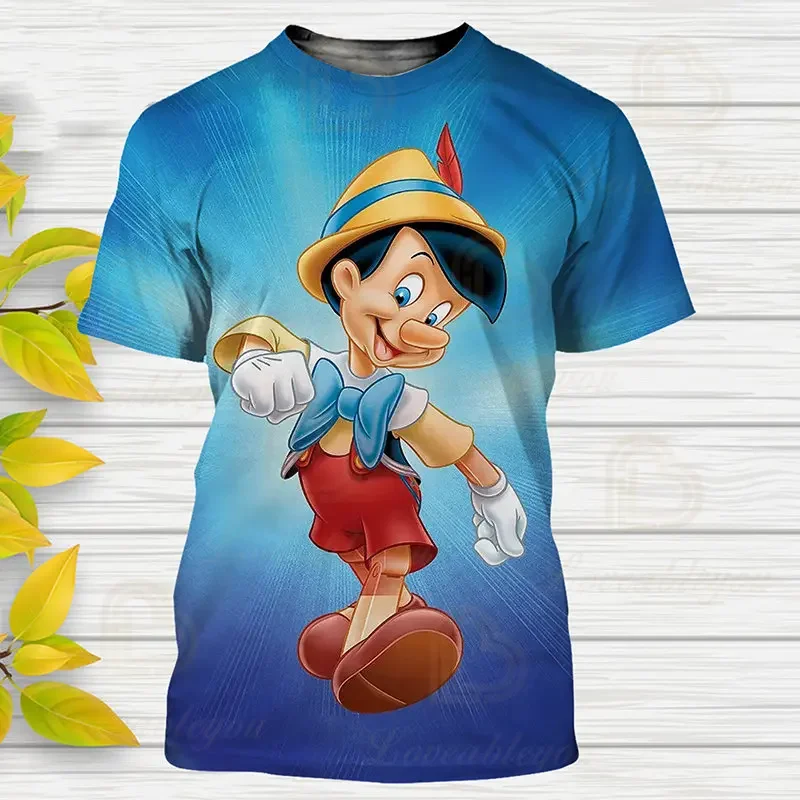 男性と女性のためのディズニー漫画のTシャツ,pinocchio 3DプリントのファッショナブルなTシャツ,男の子と女の子のためのTシャツ,トップス,2024