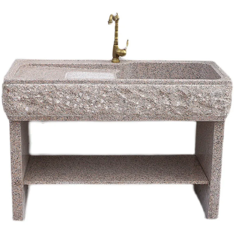 Courtyard laundry pool with washboard basin, outdoor natural stone washbasin