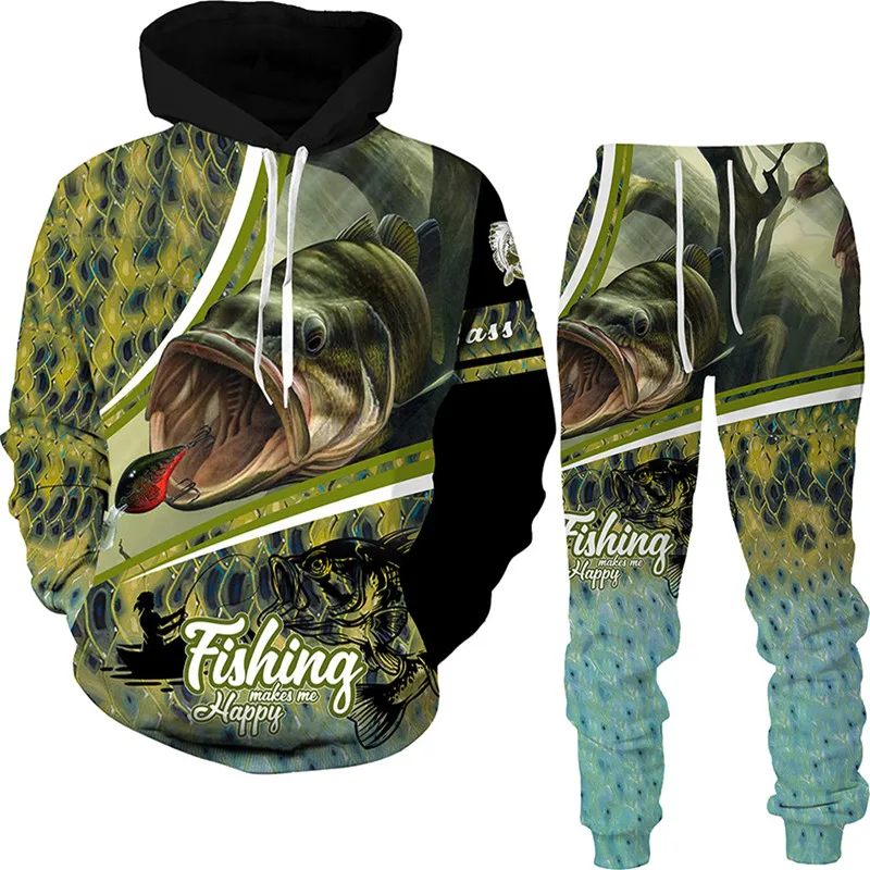 Fish Hunting Camping Camo Sweatshirt/Sets Harajuku 3D Printed Long Sleeve Men Animal Hip Hop Streetwear Hoodie Kids Clothing