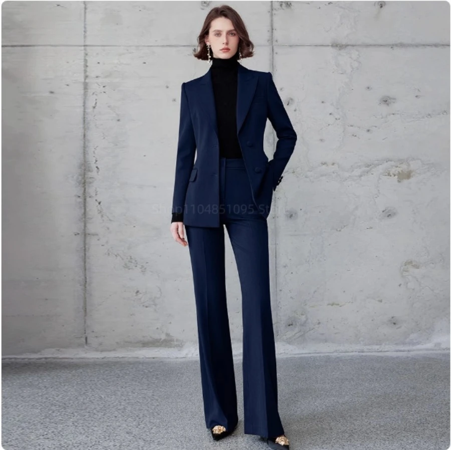 

Ladies Blazer Suit Fashion Spring Pants Suit Elegant Slim Women's Business Suits with Peak Lapel Jacket and High Waist Pants