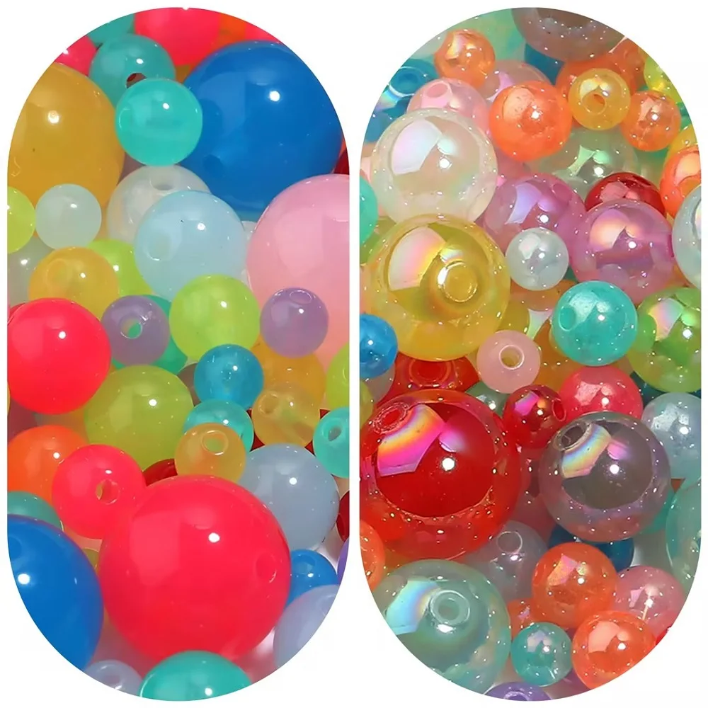 20-100pcs/lot 6/8/10/12/16mm Jelly Color Acrylic Beads Round Loose Bead For DIY Phone Key Chain Decor Bead Crafts Accessories