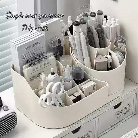 Organizador de mesa multifuncional 2 em 1 com suporte giratório de 360 graus para caneta, caddy de armazenamento de plástico de grande capacidade para escritório, 1 peça