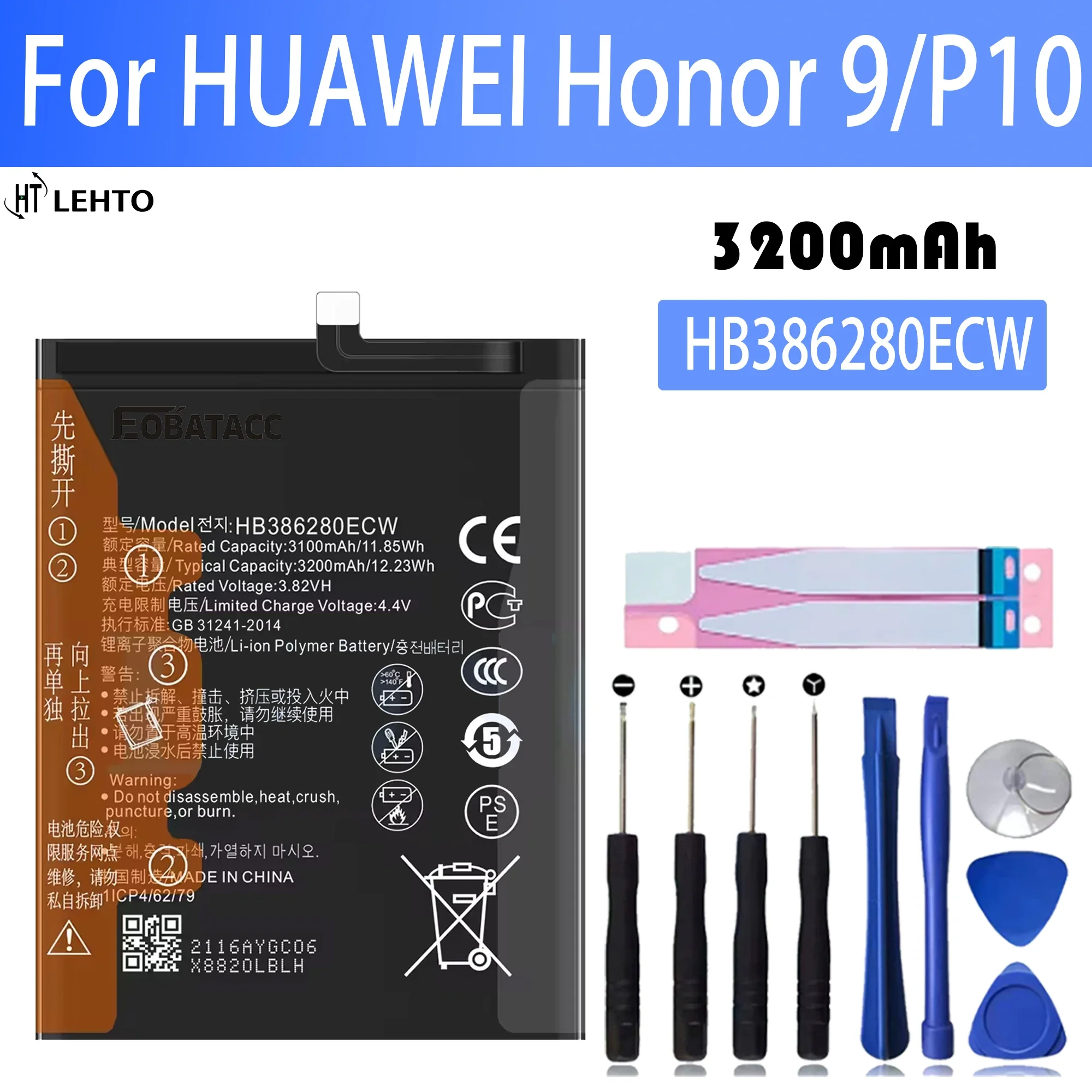 100% New Original Battery HB386280ECW  For HUAWEI   honor 9  P10 Battery + Free Tools