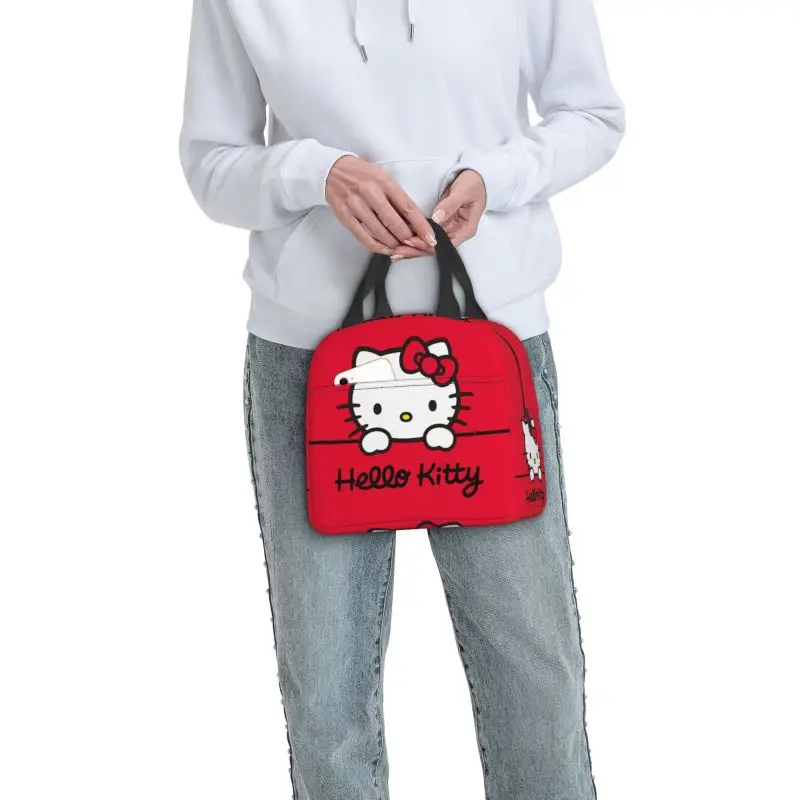 Custom Hello Kitty Cat Lunch Bag Leakproof Cooler Thermal Insulated Bento Box For Women Kids Picnic Travel Food Tote Bags