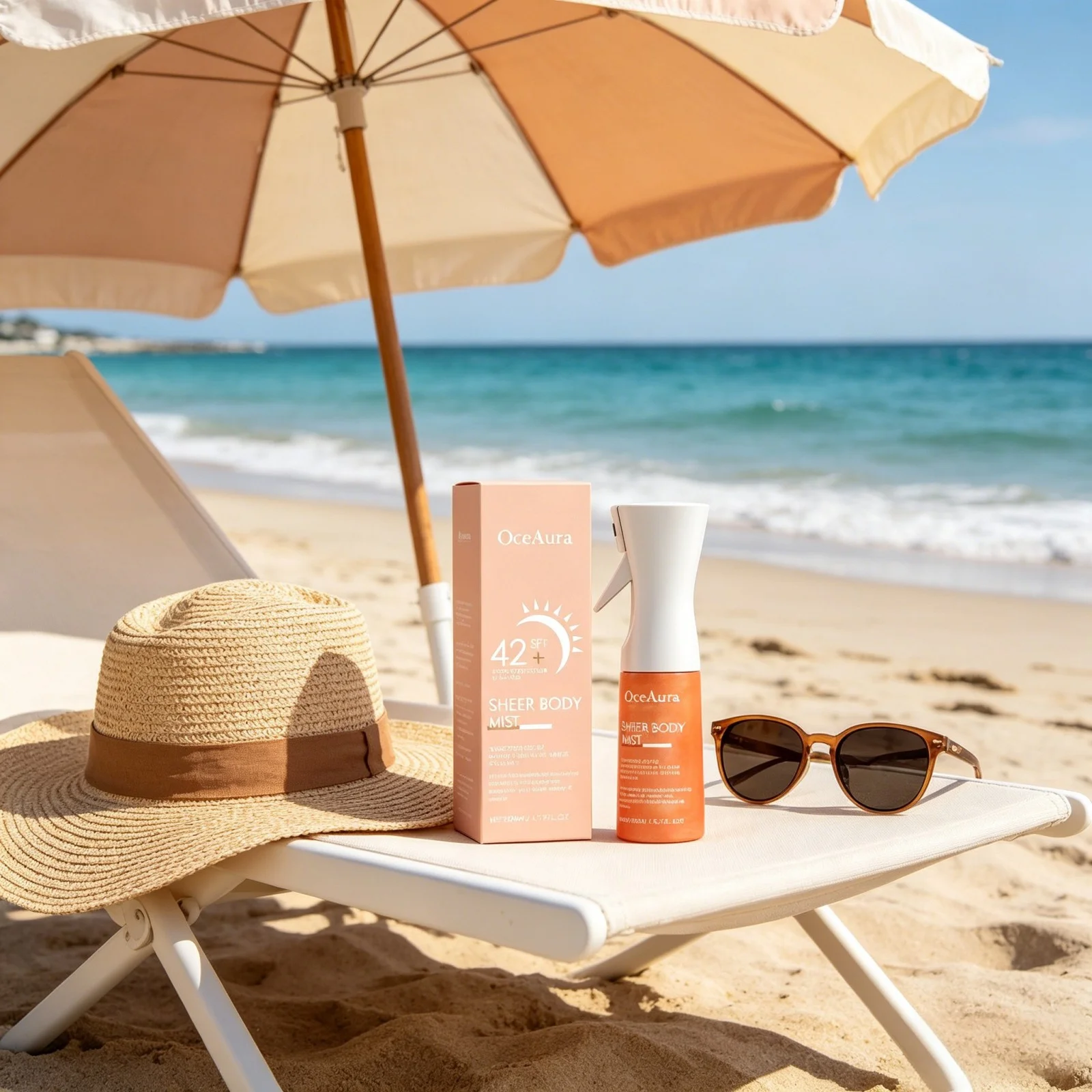 Protector Solar en Spray OceAura, Protección Solar SPF 42, Aislamiento UV, Hidratante, Ligero, No Grasoso, Spray Corporal Transparente