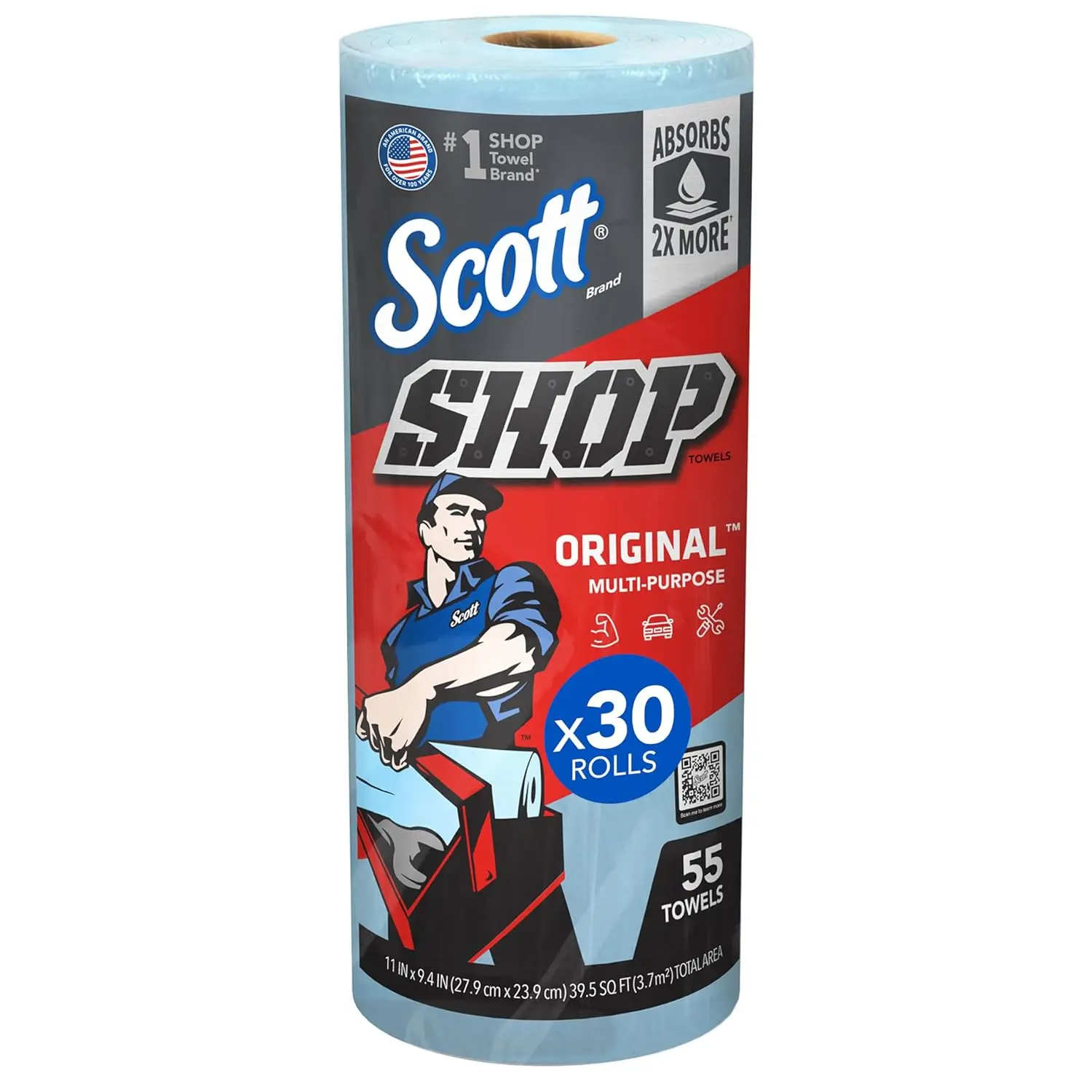 

Blue Shop Towels, 30 Rolls of 55 Sheets Each, Total 1,650 Sheets for Automotive and Garage Cleaning