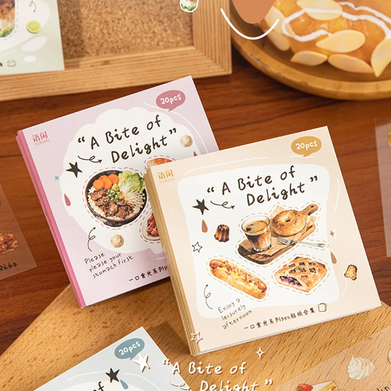 20sheets Retro American Food, Dessert, Beverage Pattern Stickers, One Bite Light Series Handbooks, Decorative Stickers, Scrapboo