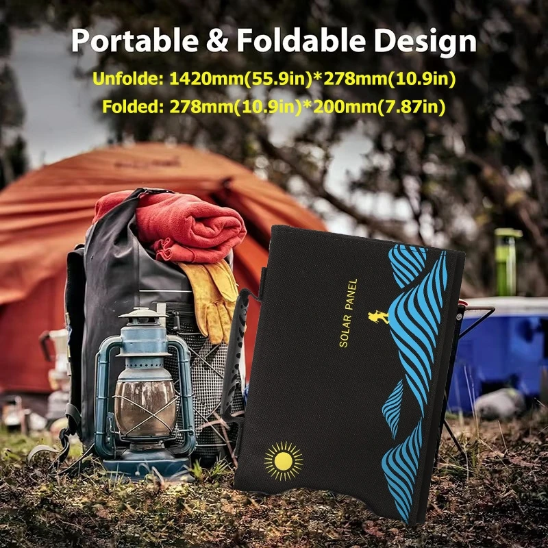 Folding Solar Panel - 60W 100W 4/6折りソーラーパネル折りたたみバッグ USB+DC出力 ポータブル折りたたみ式ソーラー充電器 アウトドア携帯電話電源
