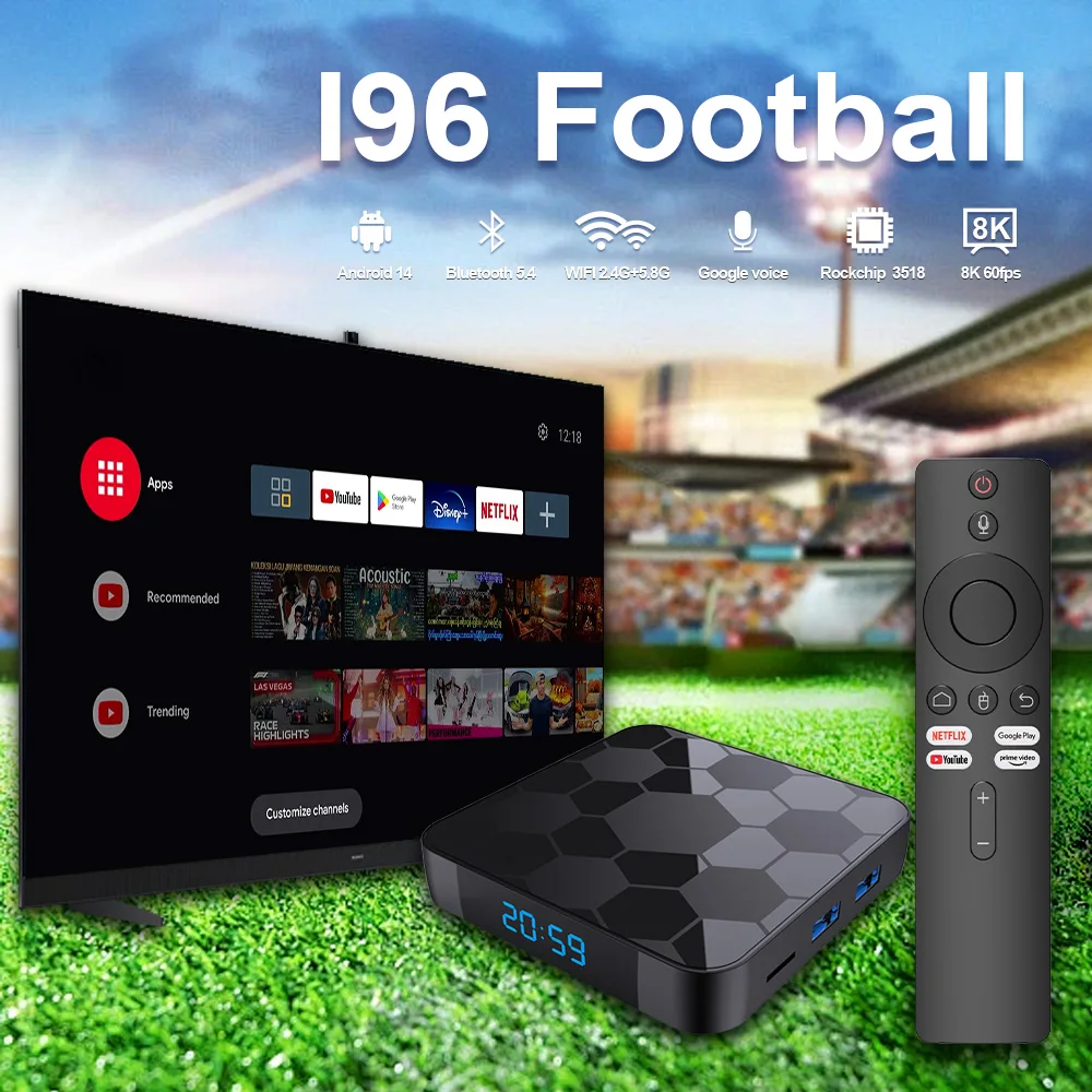 Android 14 TV Box WiFi6 Quad Core A53 4K 60fps H.265 AVS2 decodificación BT 5,4 100M tarjeta Ethernet TF compatible con Netflix YouTube Skype