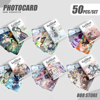 50Pcs Genshin Game Character Photocard Furina Neuvillette Wriothesley Kazuha Wanderer Xiao Venti Gift Collection Lomo Cards Box