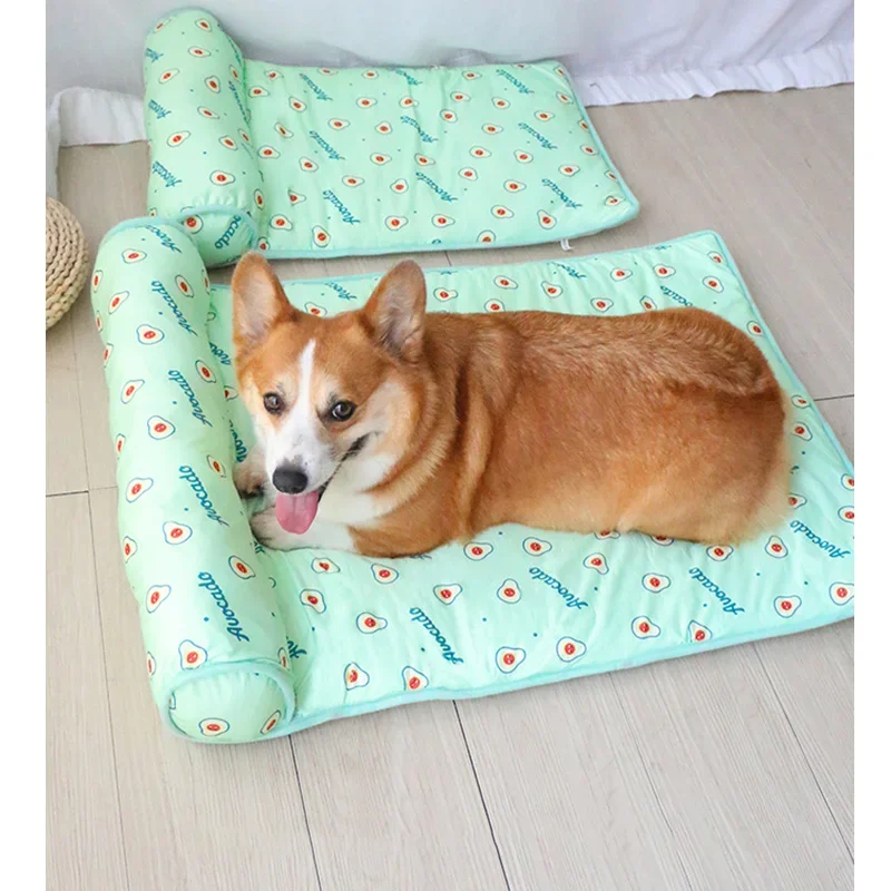 Pet Cooling Mat Summer Cat Dog Breathable Ice Pad Sofa For Small Medium Dogs Pets Cooling Sleep Mats With Pillow Pet Supplies