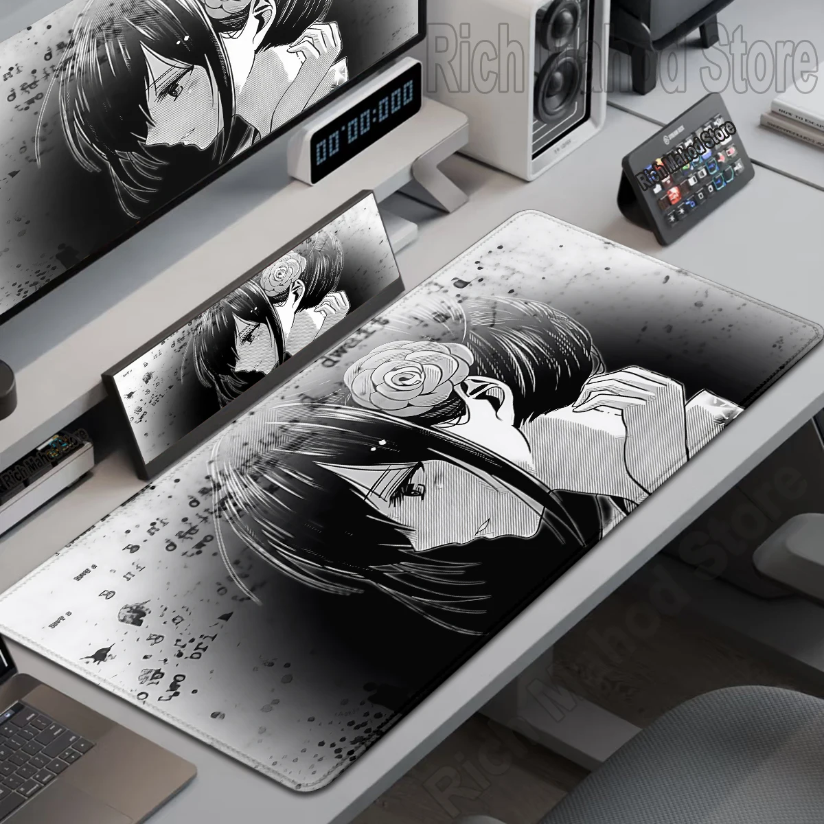 Schwarz Weiß Skelett Schwert Mädchen Mauspad XL Ästhetik Mauspad Gaming Laptop Tischmatte Bürozubehör PC Schrank Teppich