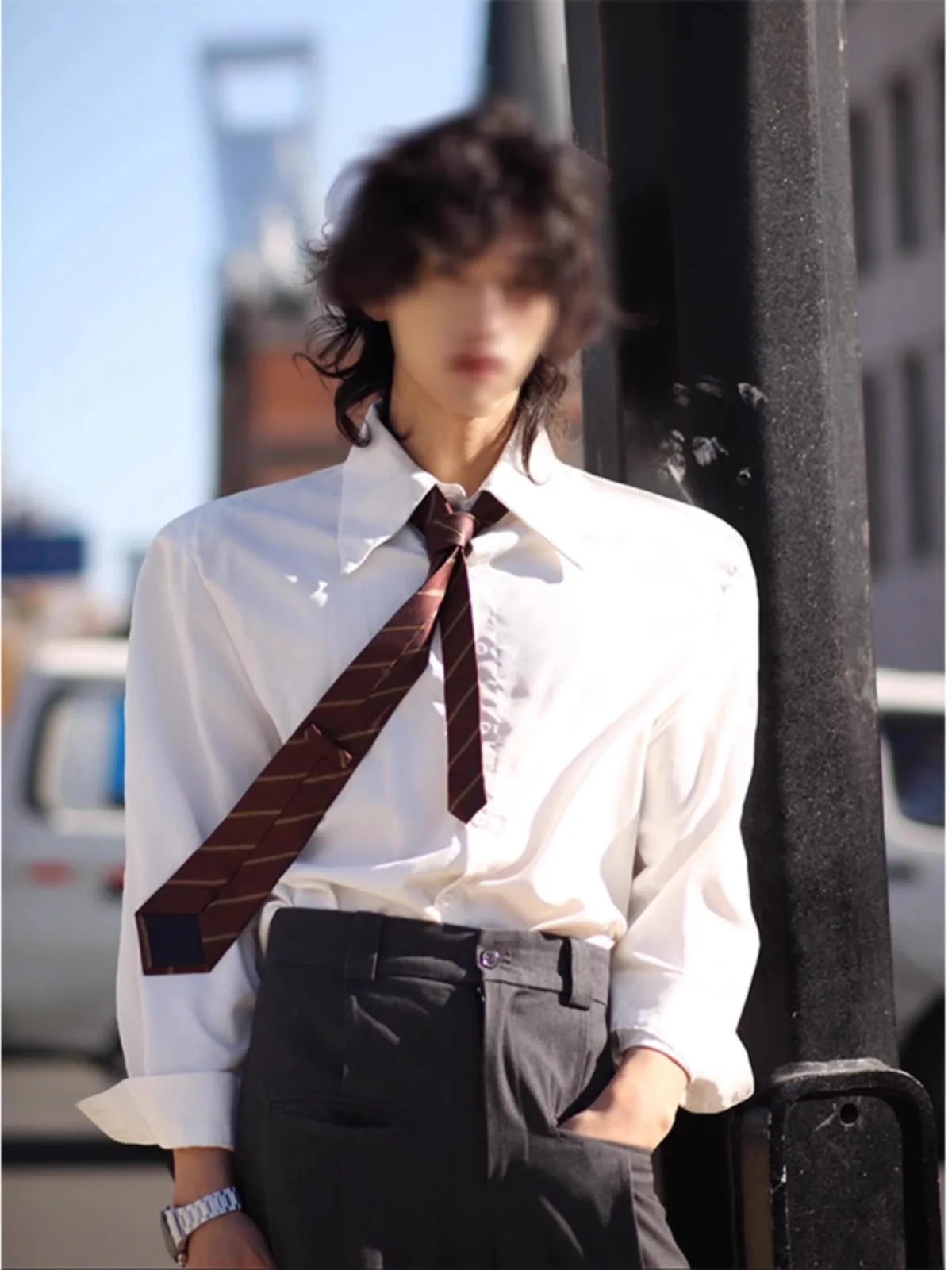 

Cleanfit Pure White Long Sve Collar Men's irt Inner Wear T-irt Briti Sle Spring Autumn High End Feeling