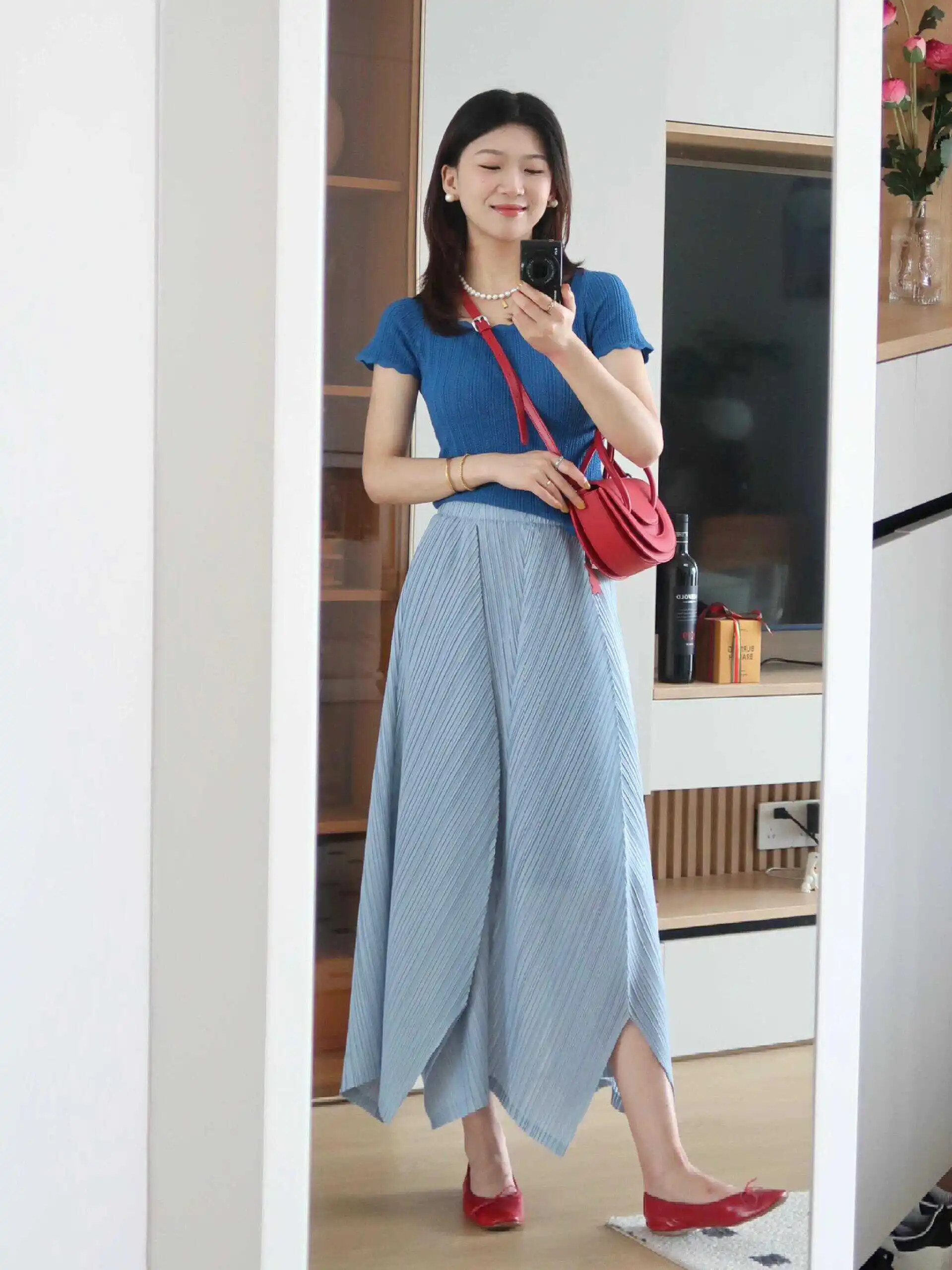 

Three-Petal Flower Bud Half Skirt Asymmetrical Pleated Loose Slimming Midi Skirt Simple Commute Style A-Line Pure Color