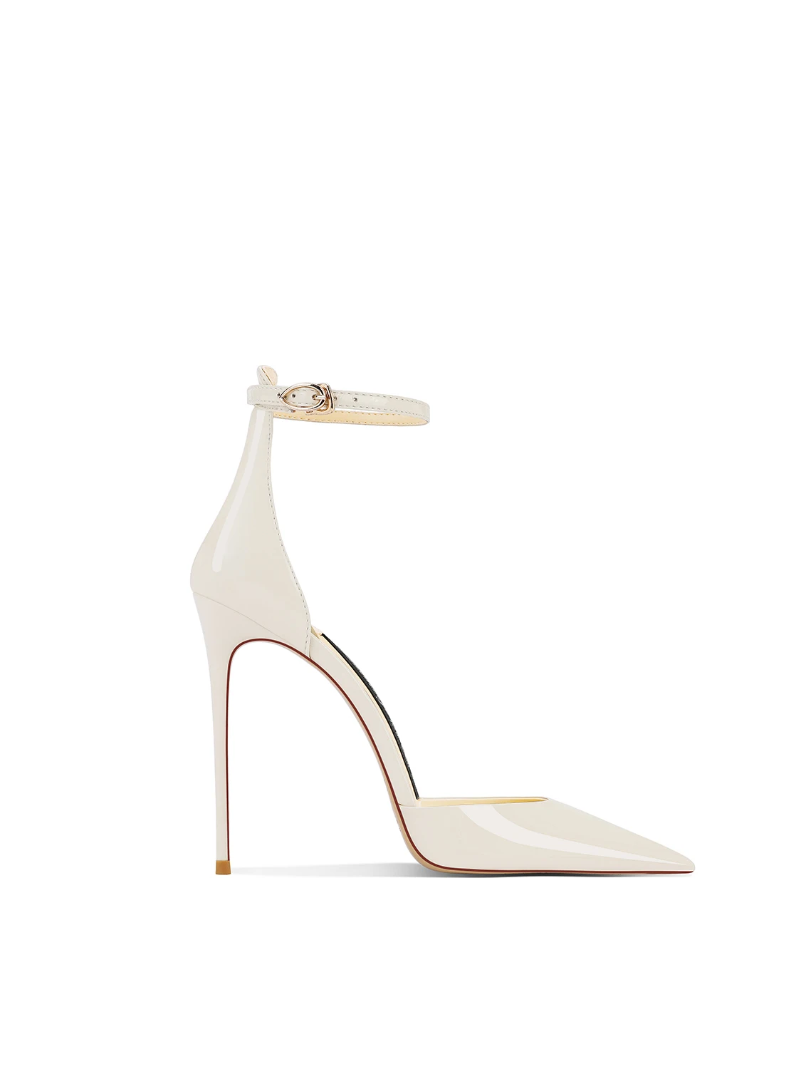 One-word with Stiletto Pointed High Heels Women's 2025 Spring and Summer New Versatile White Patent Leather