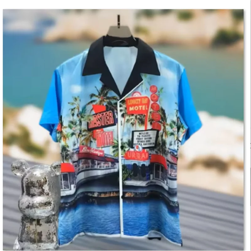 قميص مطبوع فاخر خفيف للرجال لعام 2026، قميص رجالي ونسائي بأكمام قصيرة، ألياف 100%، عصري ومريح، كاجوال جي