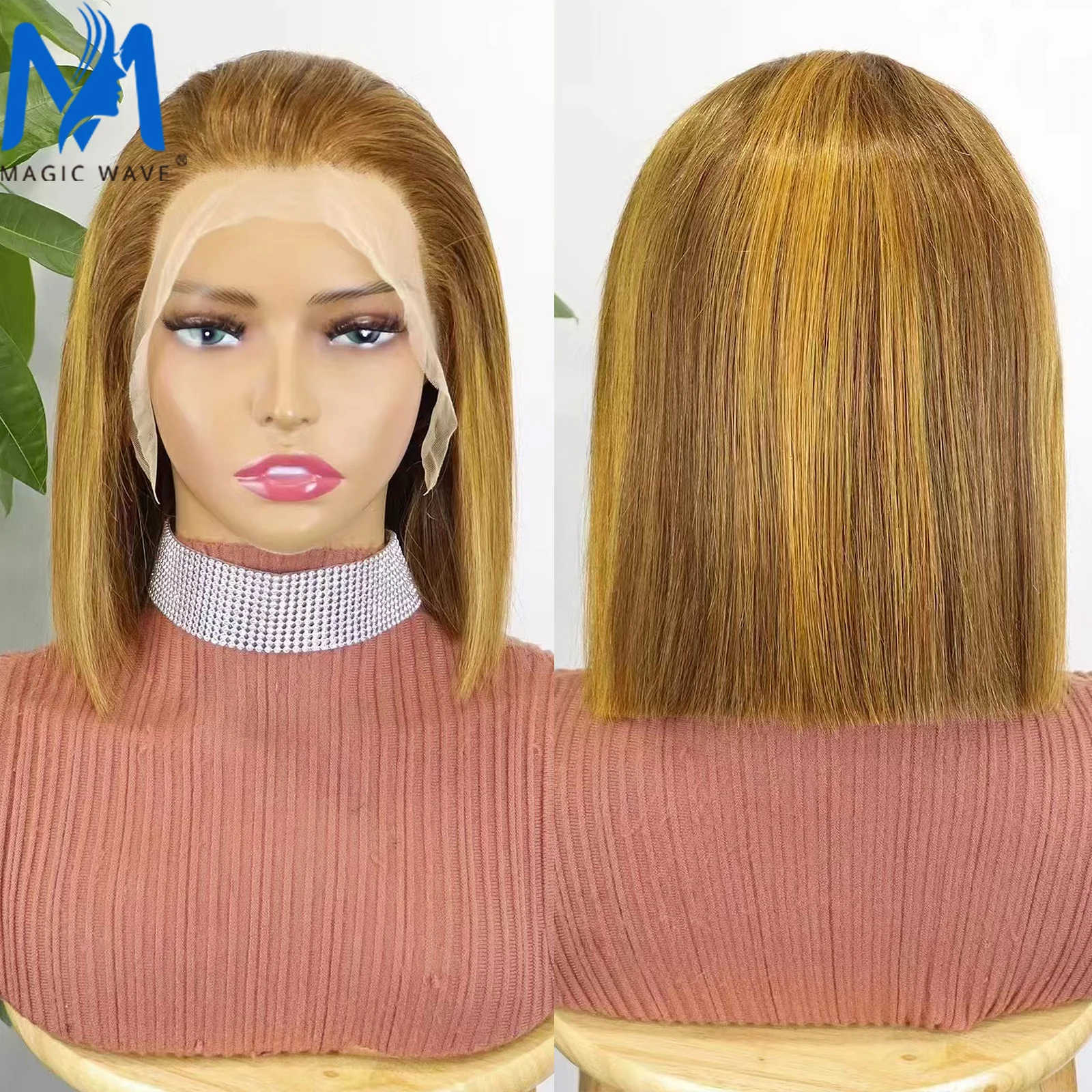 Lace Frontal Bob Human Hair Wig Double Drawn Bone Straight Human Hair Wig PrePlucked 13X4 Lace Brazilian Human Hair 300% Density