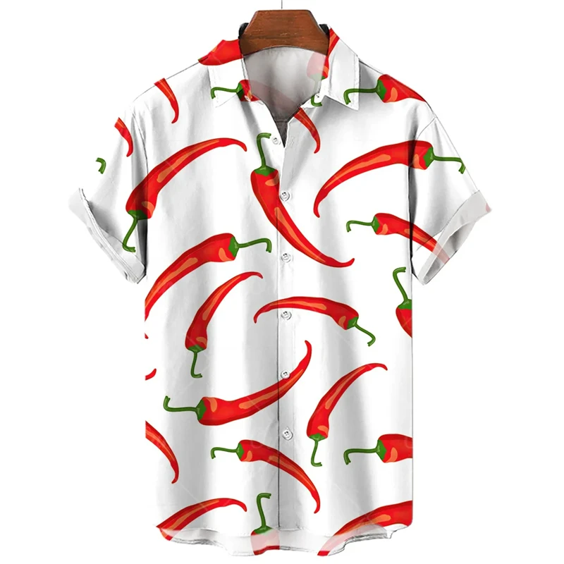 Mexico Red Chili 3D Printed Shirts For Men Clothes Casual Chile Vegetables Graphic Blouses Streetwear Lapel Blouse Short Sleeve