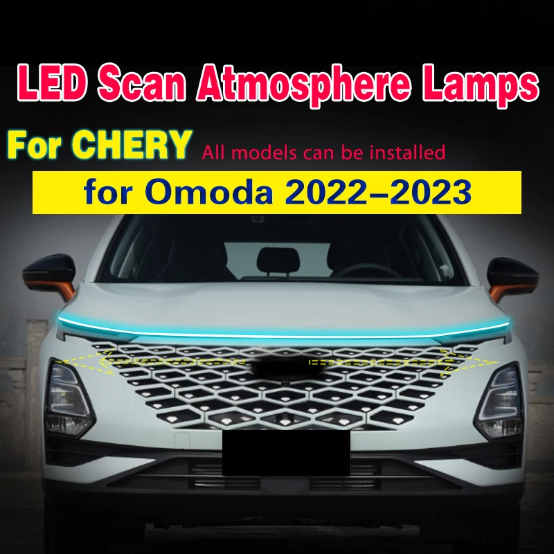 1pcs LED Daytime Running Lights drl fog lamp Flexible For Chery OMODA 2022-2023 DRL LED Scan Starting Car Hood Decorative Lamp