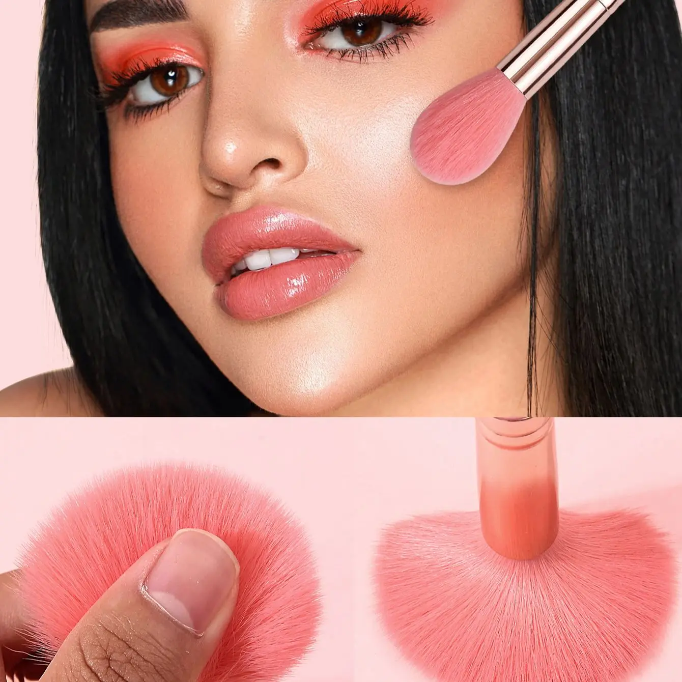2-delige roze make-upborstel losse borstelborstel make-upborstel blushborstel multifunctionele borstel make-up artist's beauty tool