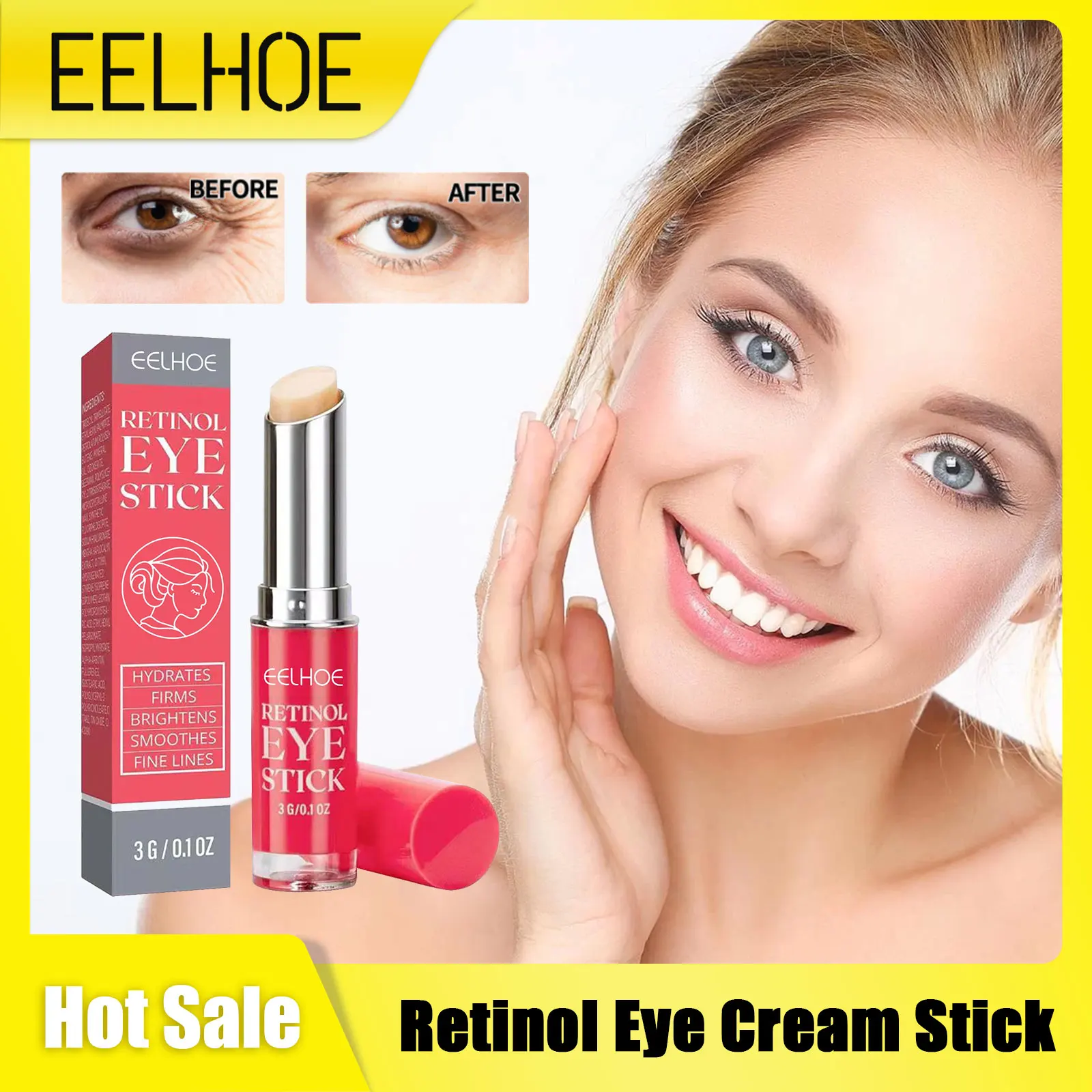 Retinol Eye Cream Stick EELHOE Remove Dark Circles Reduce Wrinkles Aging Prevention Anti Puffiness Eye Cream for Bags Under Eyes