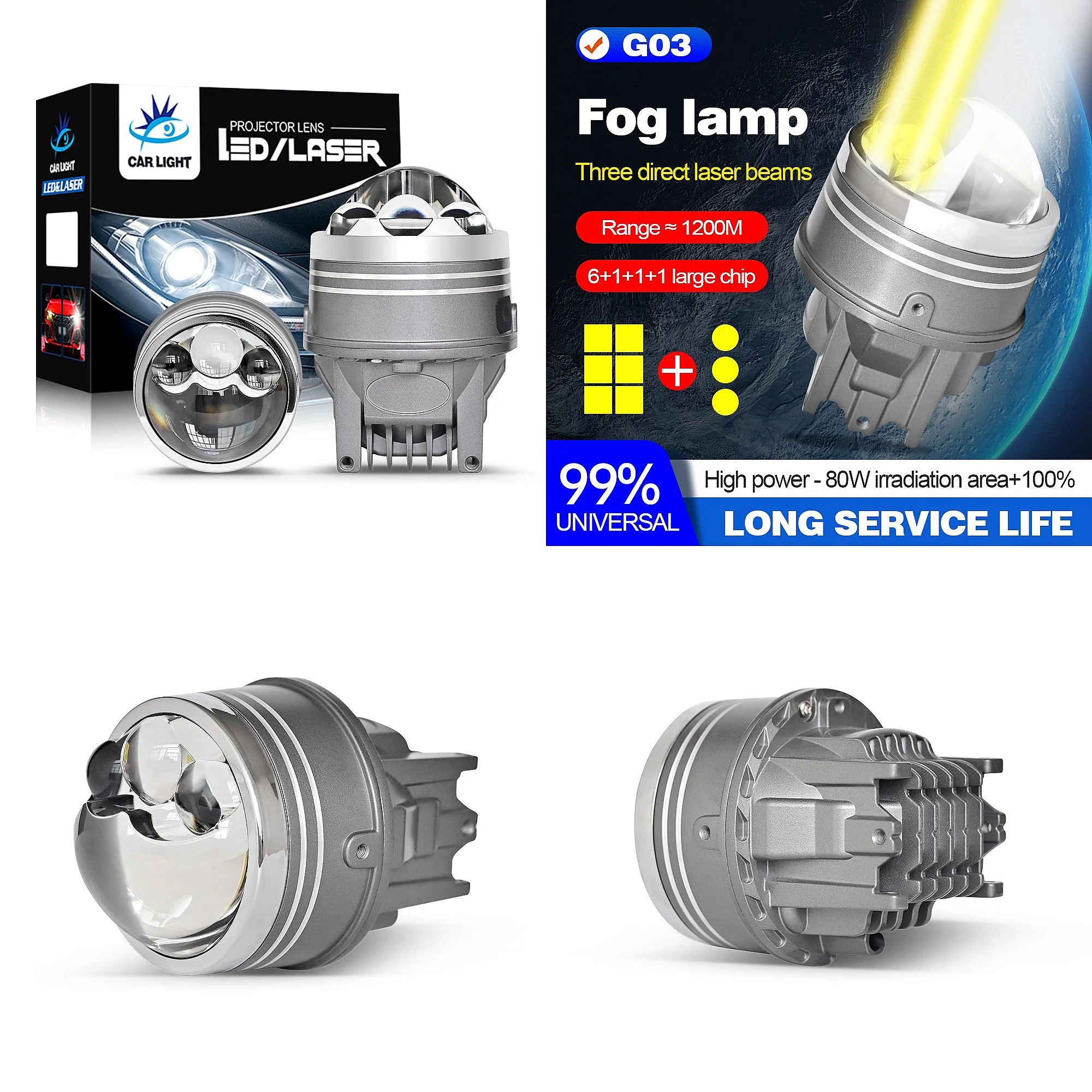 

Bi LED Fog Lamp Lens 3 Inch Super Bright Laser Effect Waterproof Car Light
