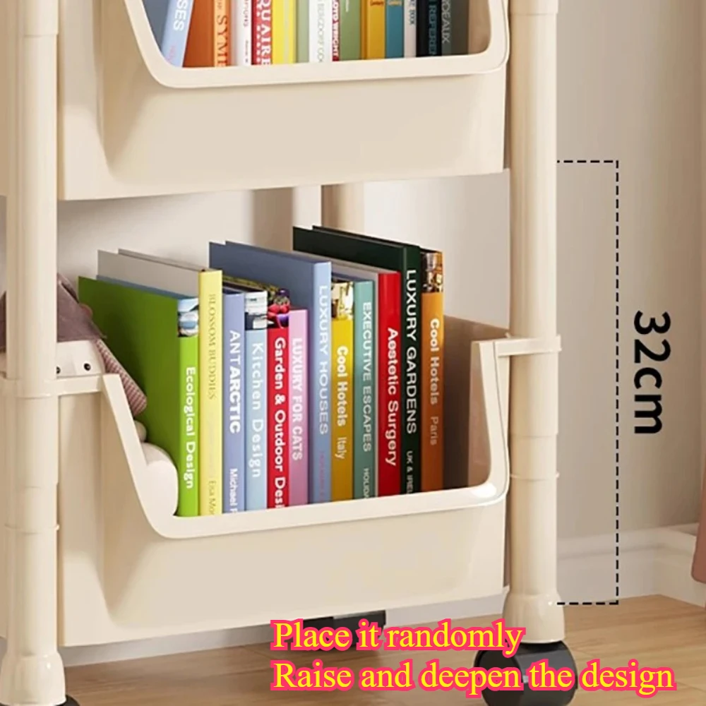 منظم عربة اليد للتخزين المحمول، رف الوجبات الخفيفة المنزلي لغرفة النوم، رف تخزين متعدد الطبقات للمطبخ مع عربة عجلات، رف كتب لغرفة المعيشة #5