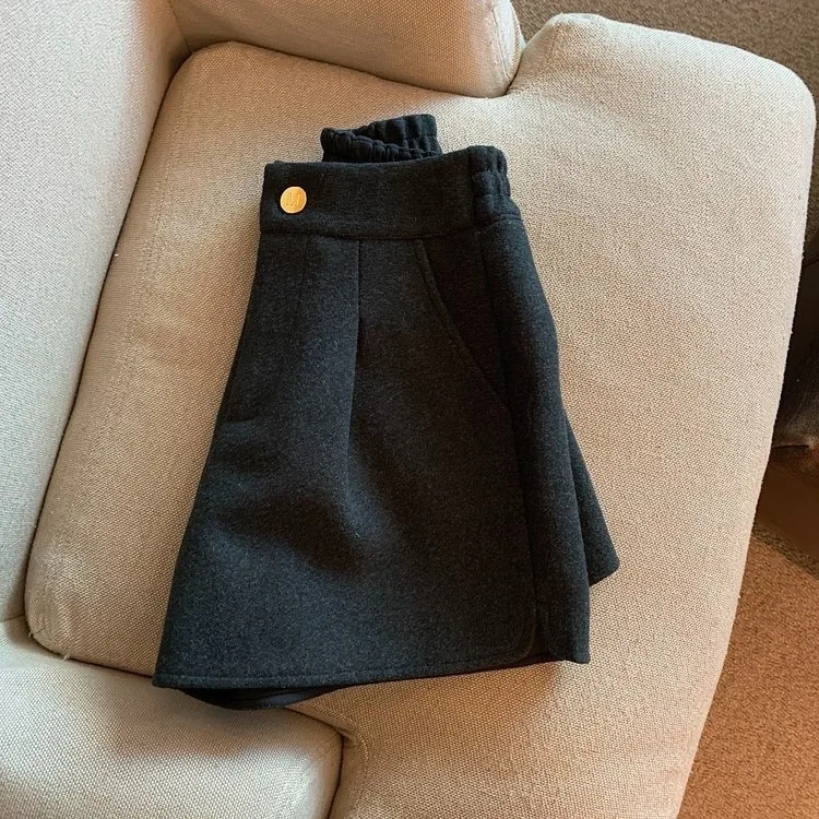 Damen-Shorts aus dicker Wolle mit weitem Bein, Herbst-Winter, neue High-Waist-Shorts, locker geschnitten, gerade geschnitten, Bootcut-Shorts, lässige Oberbekleidung – Detail 13