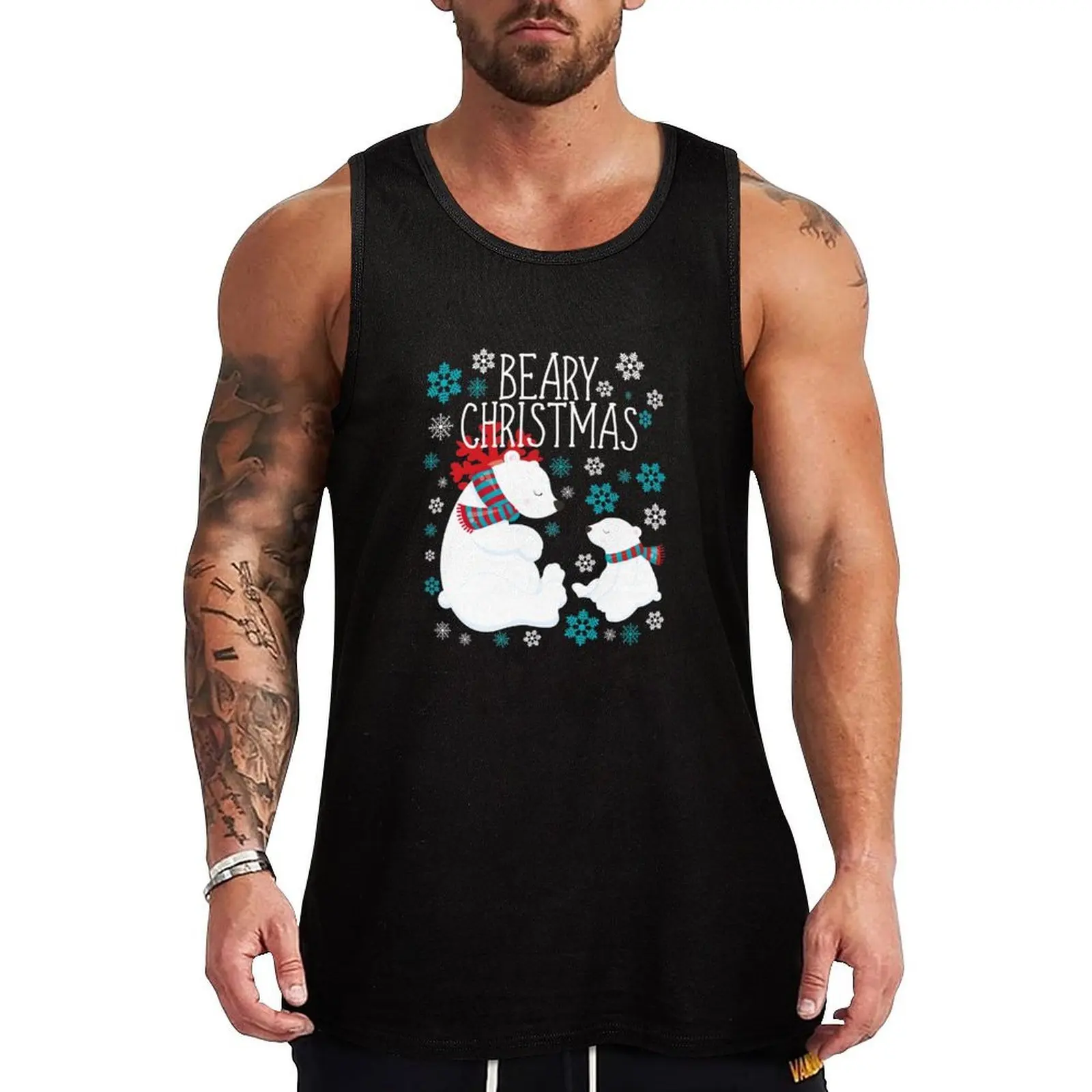 

Beary Christmas Polar Bear Snow Flakes Tank Top men clothing Bodybuilding clothing man t shirt Men sleeveless tee