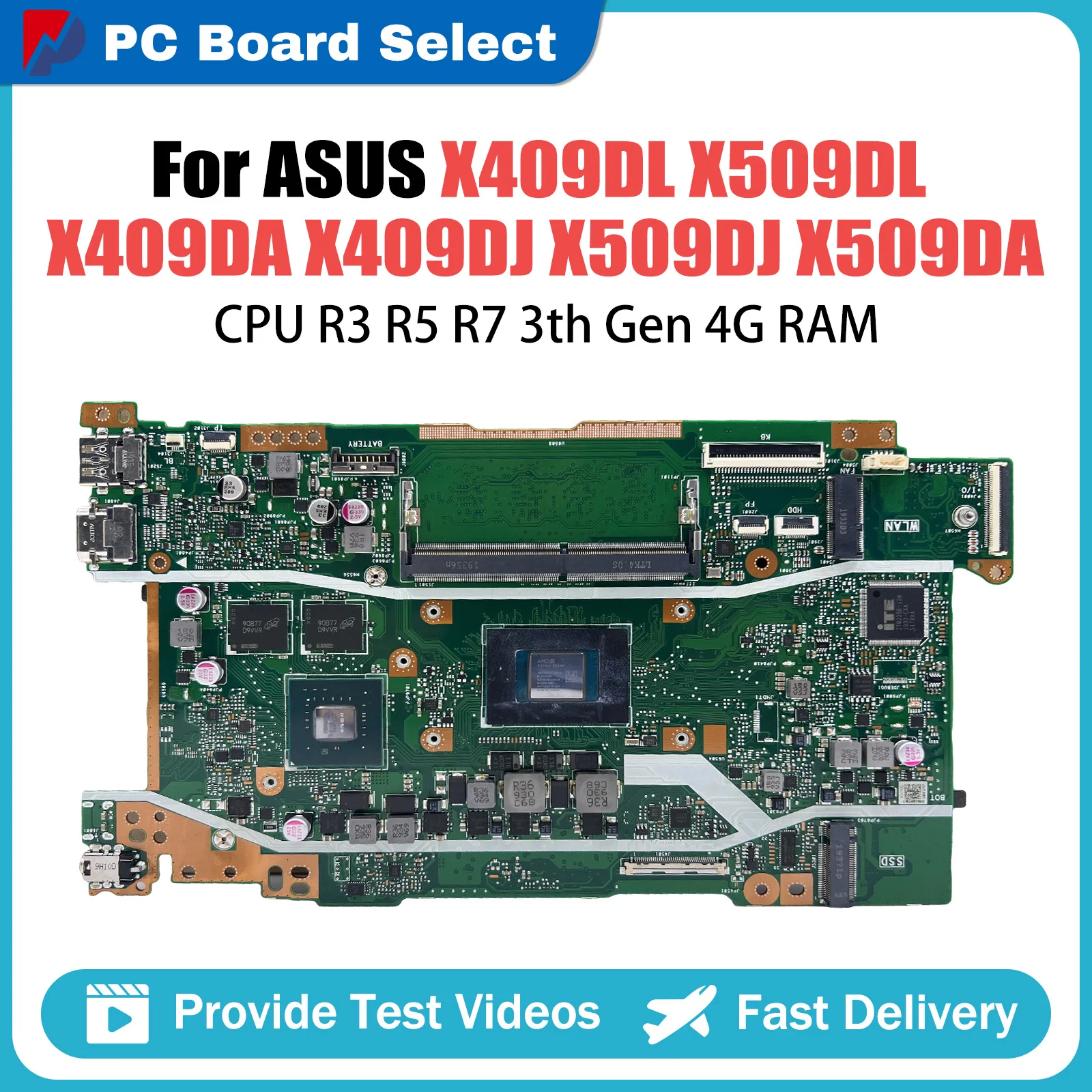 

Laptop Motherboard For ASUS X409DA X509DA X509DL D409DA D509DA M409DA X409DL Notebook Mainboard with 3050U R3-3th CPU 4G 8G RAM