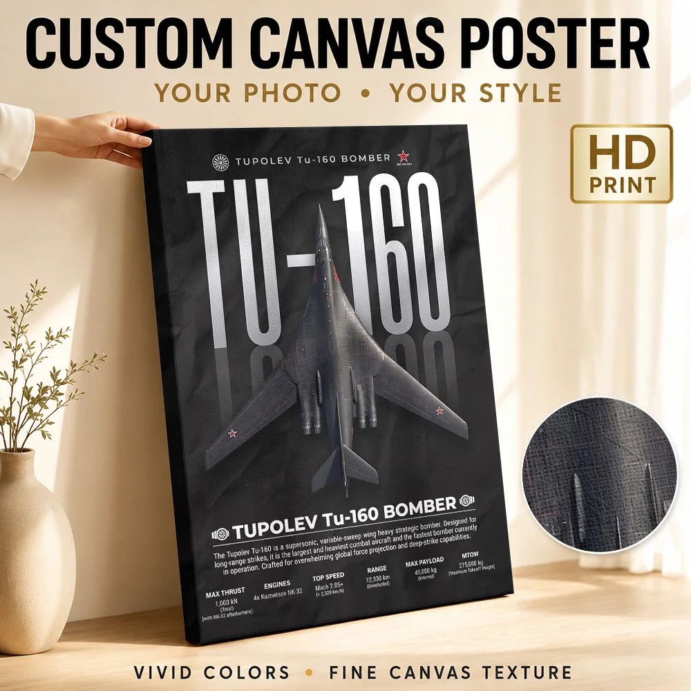 Tupolev TU-160 Strategic Bomber Canvas Print Poster Personalized Photo Detailed Graphic Aesthetic Canvas Wall Art Study Decor