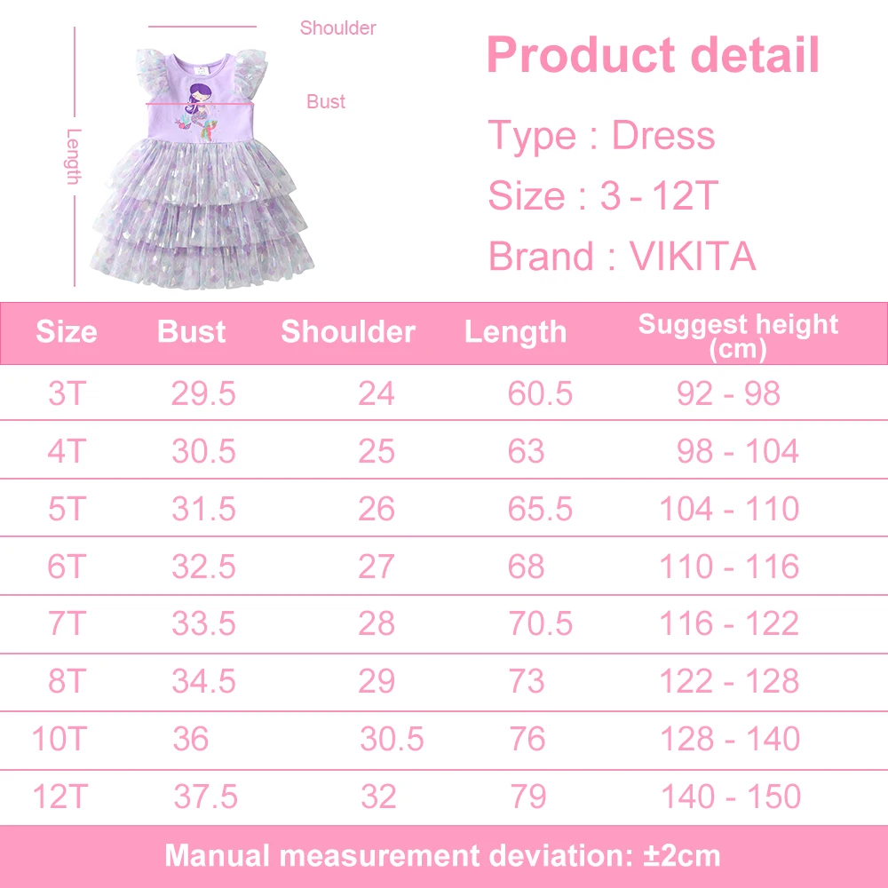 VIKITA Kids Purple Dress Kids Flare Sleeve Summer Dresses Kids Mesh Layered Tulle Fashion Cute Party Casual Princess Dresses