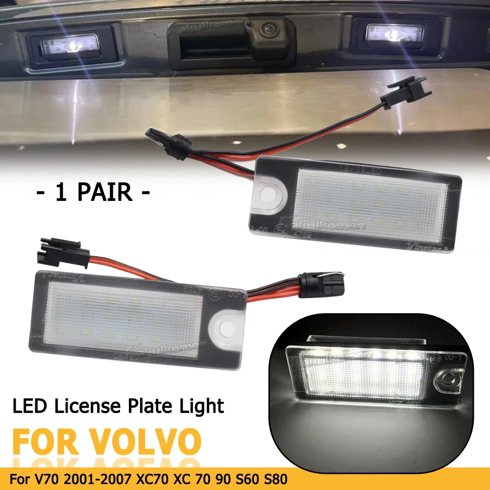 

2PCS White 3528-SMD Car LED License Plate Light Lamp Beads for Volvo V70 2001-2007 XC70 XC 70 90 S60 S80 Error Free