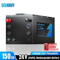 24V 150Ah Lifepo4 Rechargeable Battery Pack Built-in BMS and Active Balancer for RV Outdoor Campers Solar Energy+10A Charger