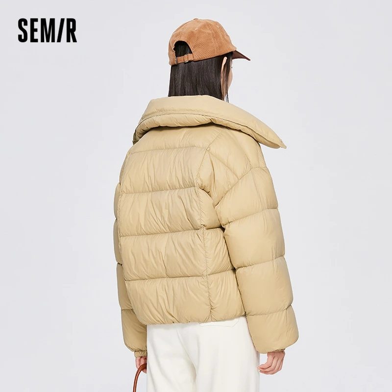 Semir Down Jacket Women Stand-Up Collar Solid Color Loose Women Clothing 2022 Winter New Three-Proof Short Relaxed Warm Top