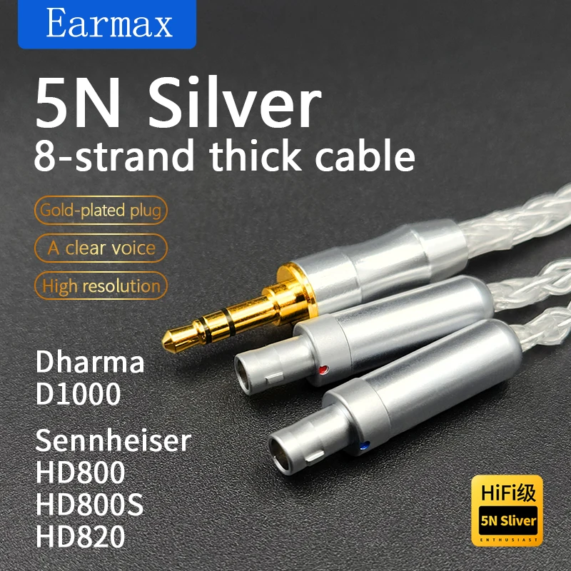 

For Sennheiser HD800 HD800s HD820 Dharma D1000 Replaceable Earphone 8- Strand of Bold Pure Silver 2.5mm 4.4mm Balanced Cable