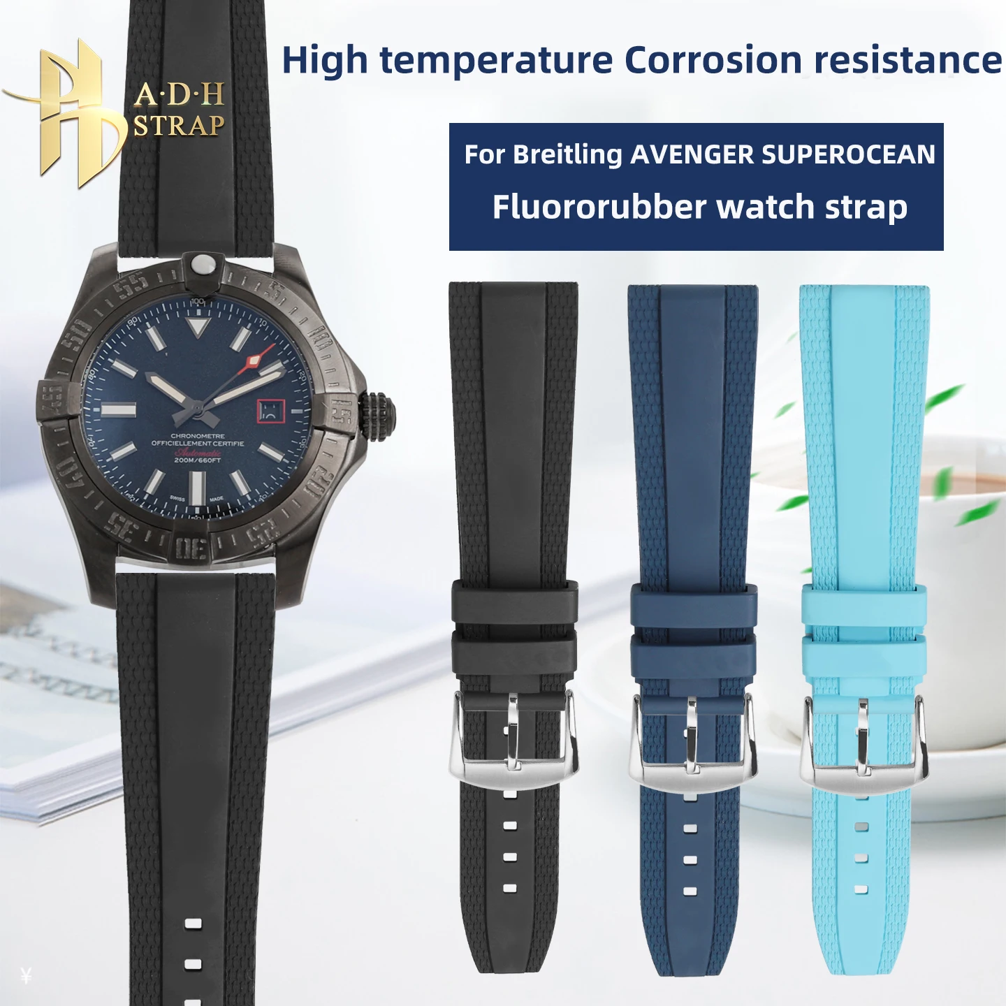 Universal Fluororubber Watch Strap For Breitling AVENGER Tudor Black Bay Casio Tag Heuer FKM Watchband 20MM 22MM Waterproof