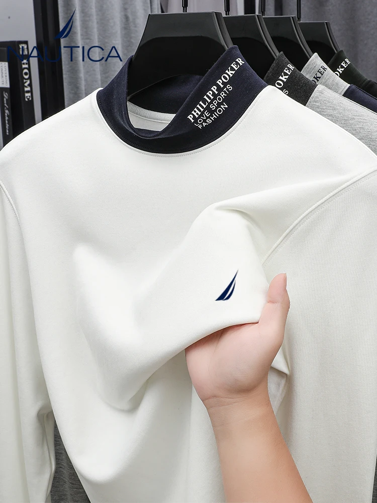

Nautica Men's Long Sve round Ne Sweatirt Warm Skin-friendly Autumn Winter New Arrival Comfortable Breathable T-irt