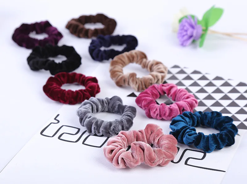 10pcs/pack Women Colorful Velvet Scrunchies Elastic Hair Bands Solid Color Hair Ties Ponytail Holder Accessories Fabric Leopard