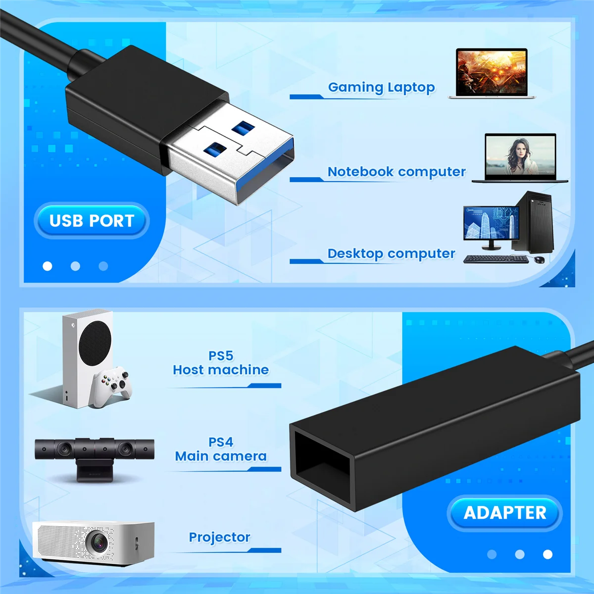 Mini adaptador de cámara PS4, Cable adaptador PS5 VR con indicador LED, Cable adaptador macho a hembra, convertidor VR