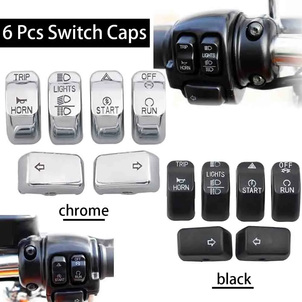Motorcycle 6 PCS Switch Caps ABS Black/Chrome Accessory Kit Fit For Harley Softail Fat Boy FLSTF/I 2011 2012 2013 2014 2015