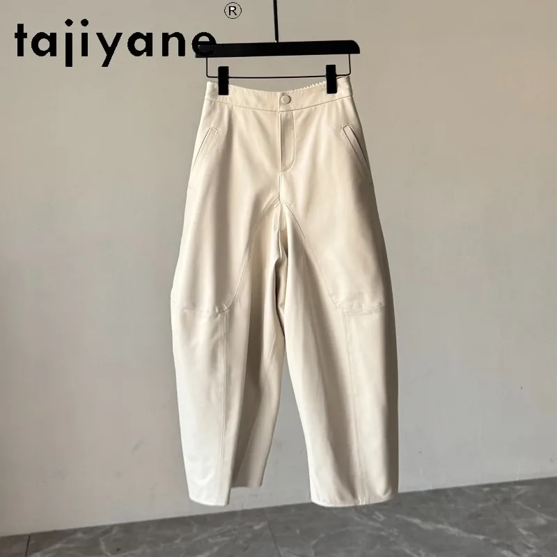 TAJIYANE Sheepskin Genuine Leather Pants Straight Carrot Pants Woman Slim Fit Ankle-Length Trousers for Woman Casual Pantalones